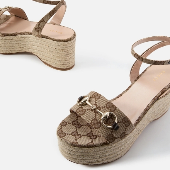 $990 Gucci Lady GG Canvas Beige Horsebit Platform Sandals EU 40.5 US 10.5 BNIB - Picture 2 of 7